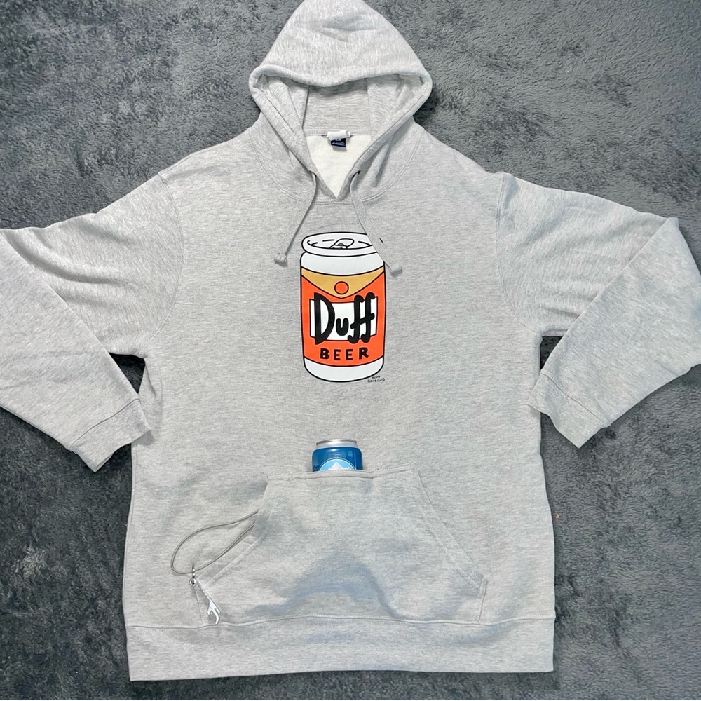 The Simpsons Duff Beer Hoodie with built in Coozie and bottle opener